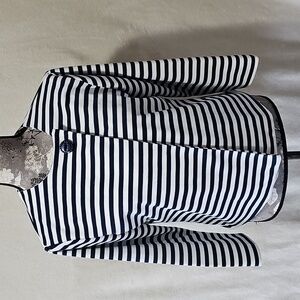 Toni Morgan Navy & White Striped Jacket 3/4 Sleeve